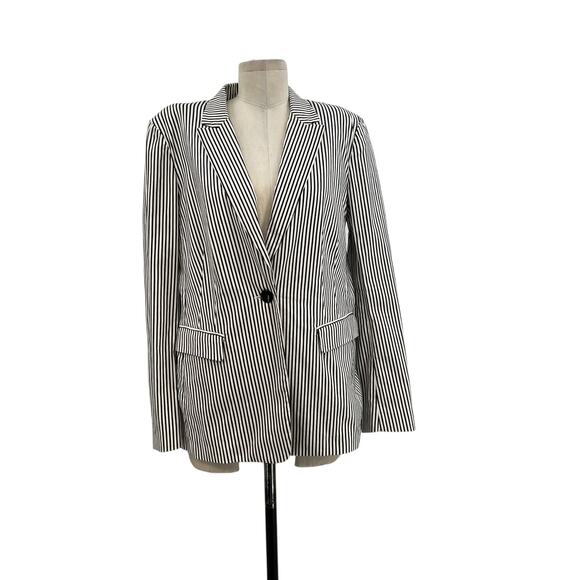 Lafayette 148‎ New York Blazer Jacket Striped Nautical Black White Size 12 - Picture 1 of 11